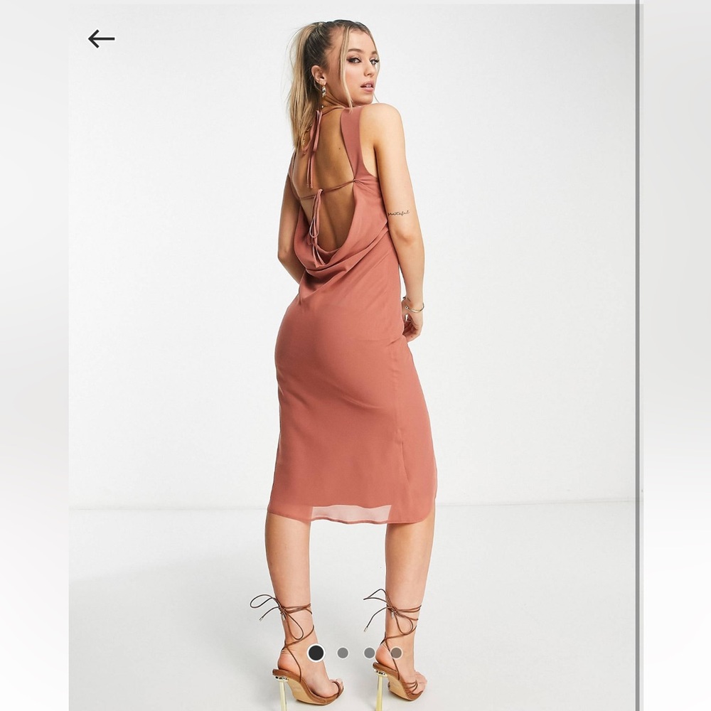 NWT: ASOS DESIGN cowl neck strap detail midi dress in rust
